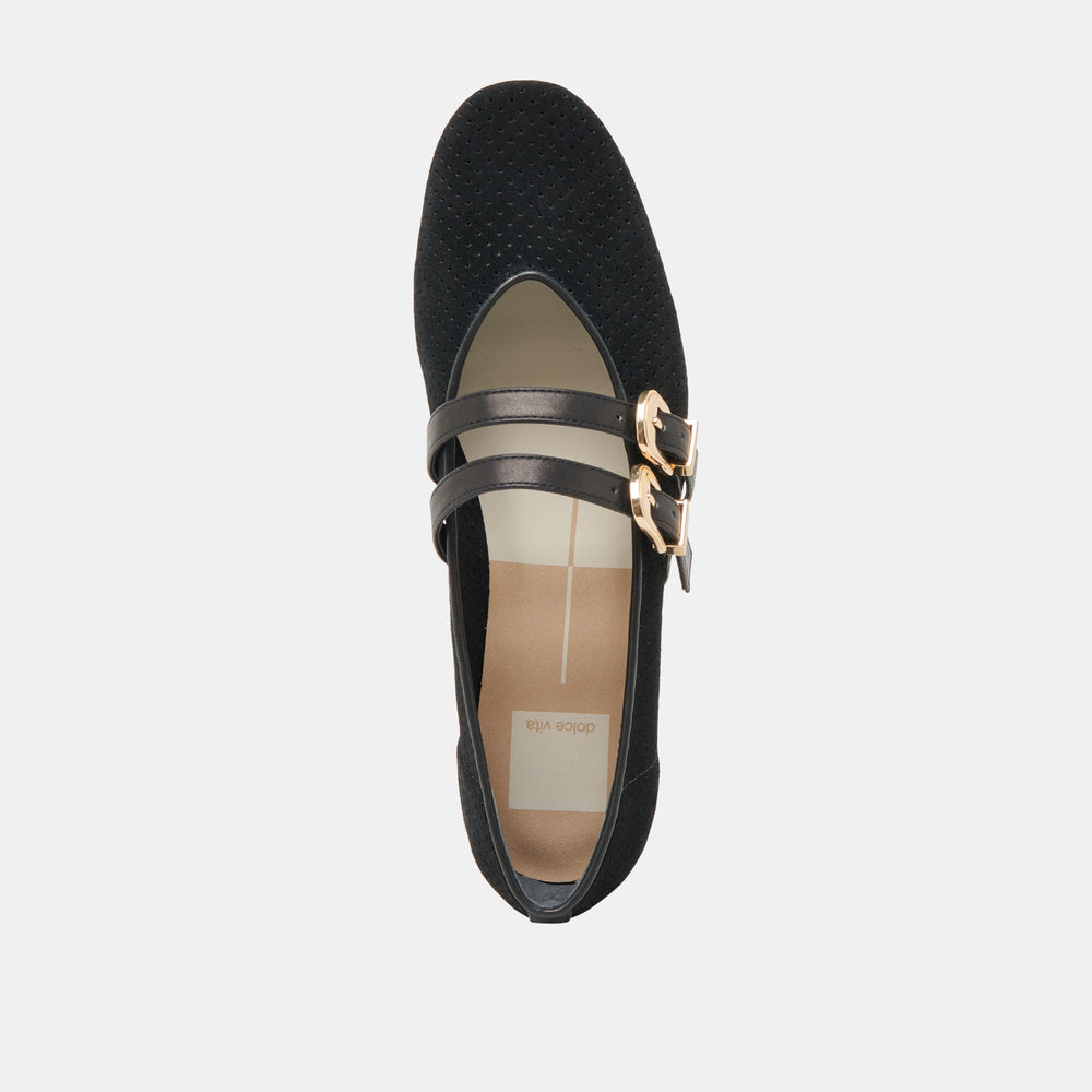 Baylee Wide Onyx Perforated Suede Ballet Flats / Dolce Vita