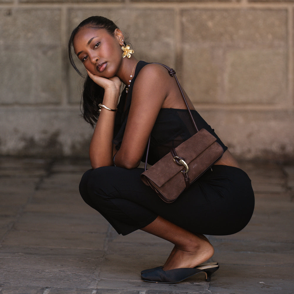 Alice Chocolate Suede Shoulder Bag / Dolce Vita