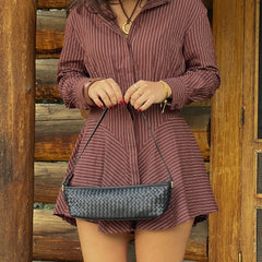 Savaii Black Woven Leather Shoulder Bag / Dolce Vita