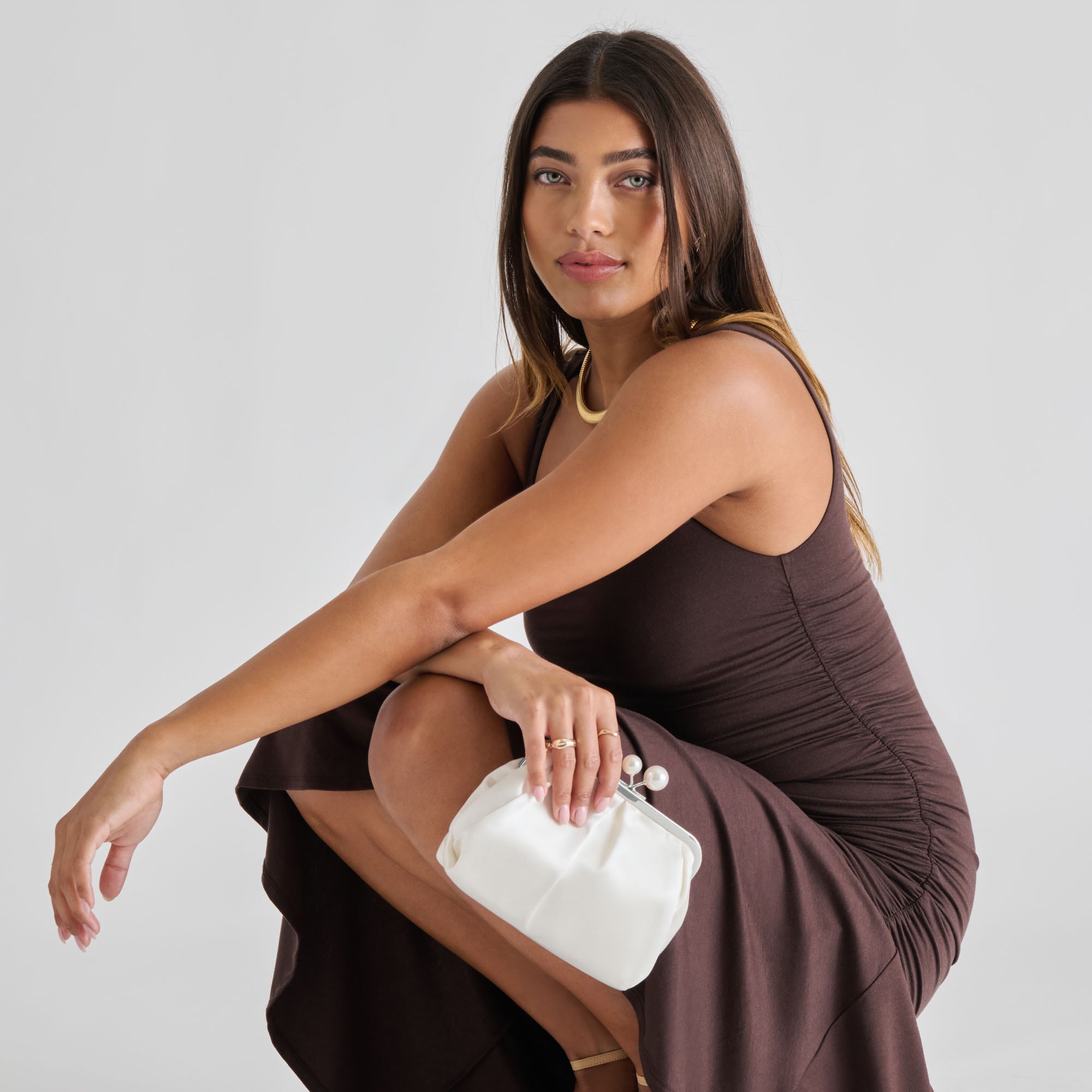 Kendall White Satin Clutch / Dolce Vita