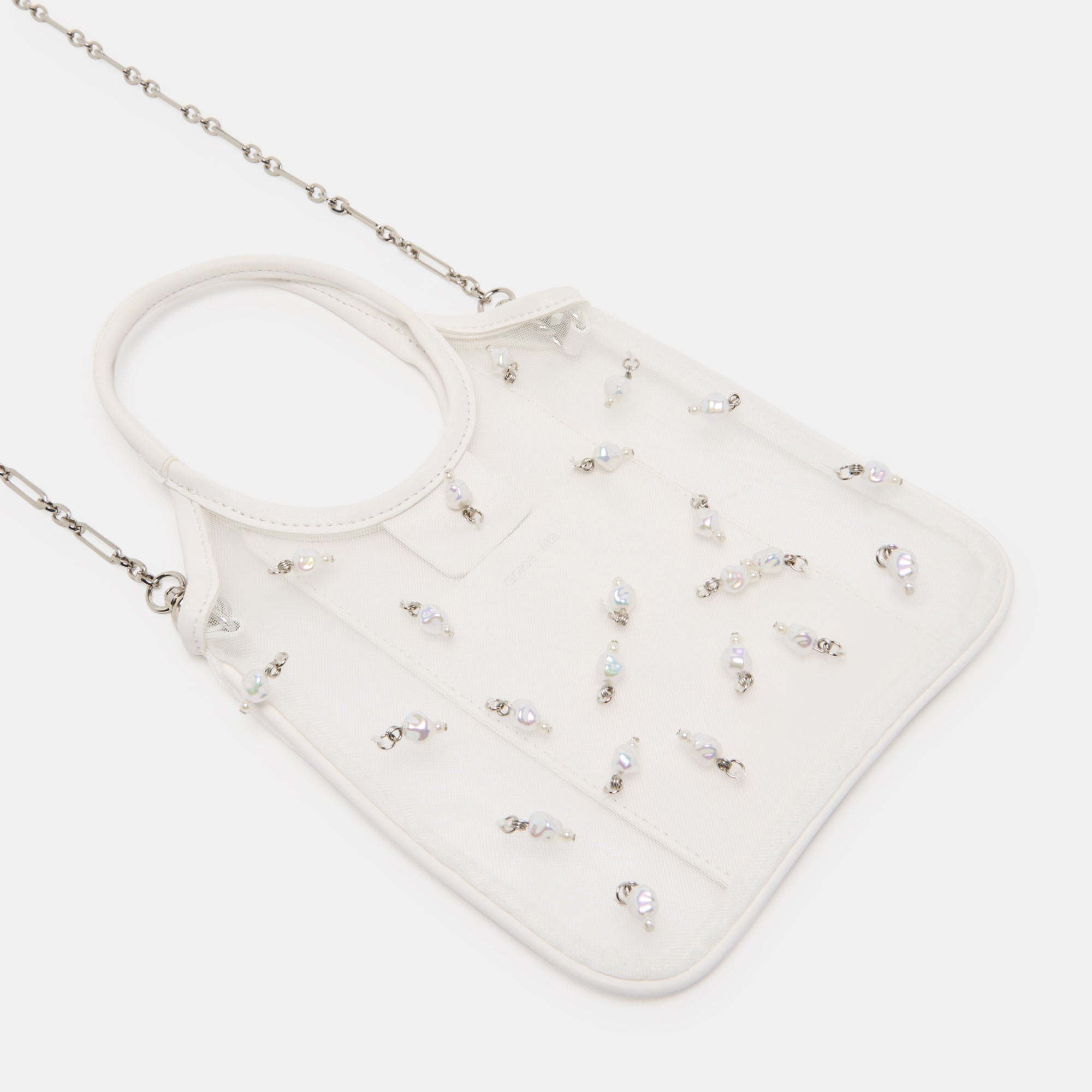 SYLVENE PEARL White Mesh Removable Crossbody Handbag / Dolce Vita