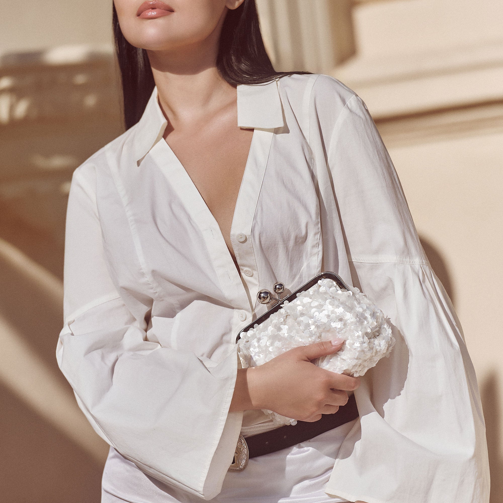 Kendall White Sequin Clutch / Dolce Vita