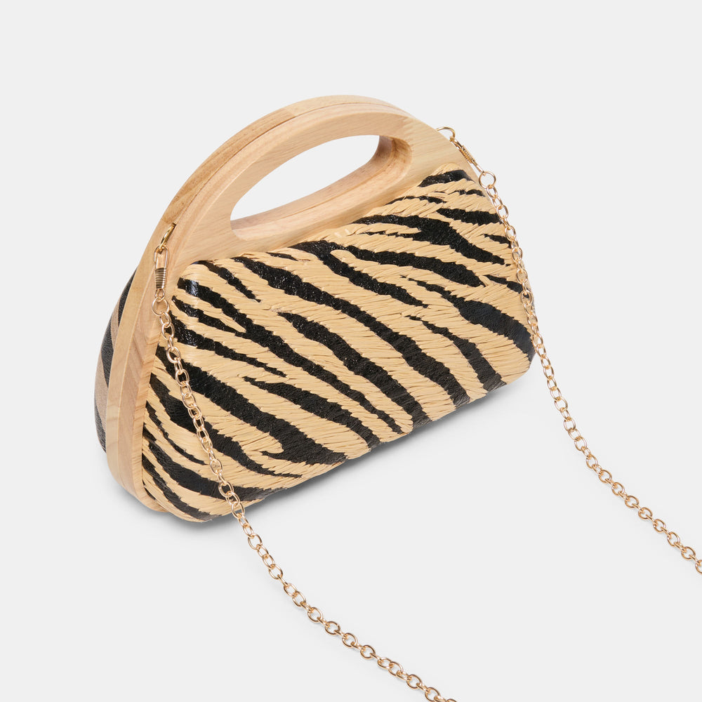 Maelie Black Natural Zebra Raffia Handbag / Dolce Vita