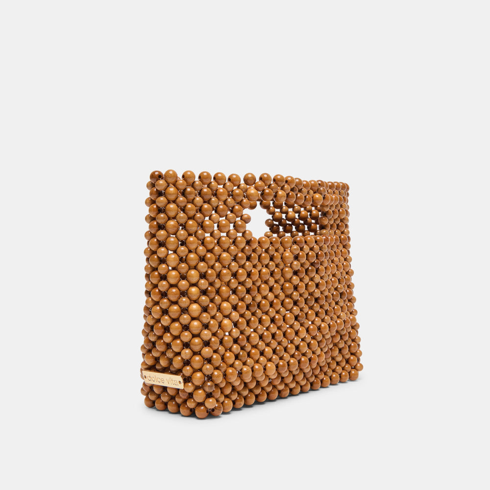 LINZY Natural Wood Top-Handle Handbag with Crossbody Strap / Dolce Vita