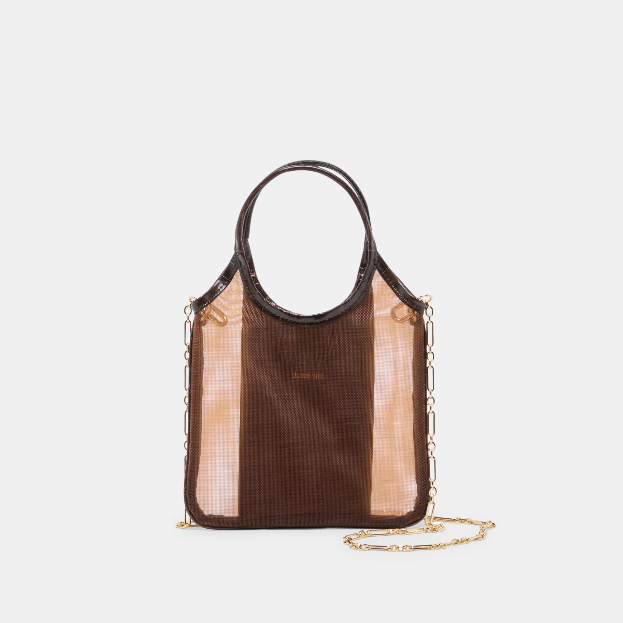 SYLVENE Chocolate Mesh Removable Crossbody Handbag / Dolce Vita