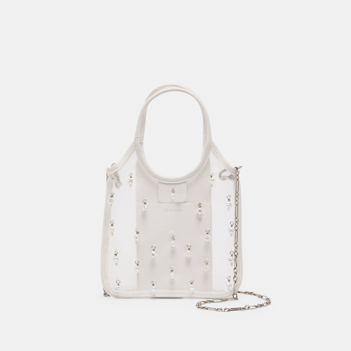 SYLVENE PEARL White Mesh Removable Crossbody Handbag / Dolce Vita