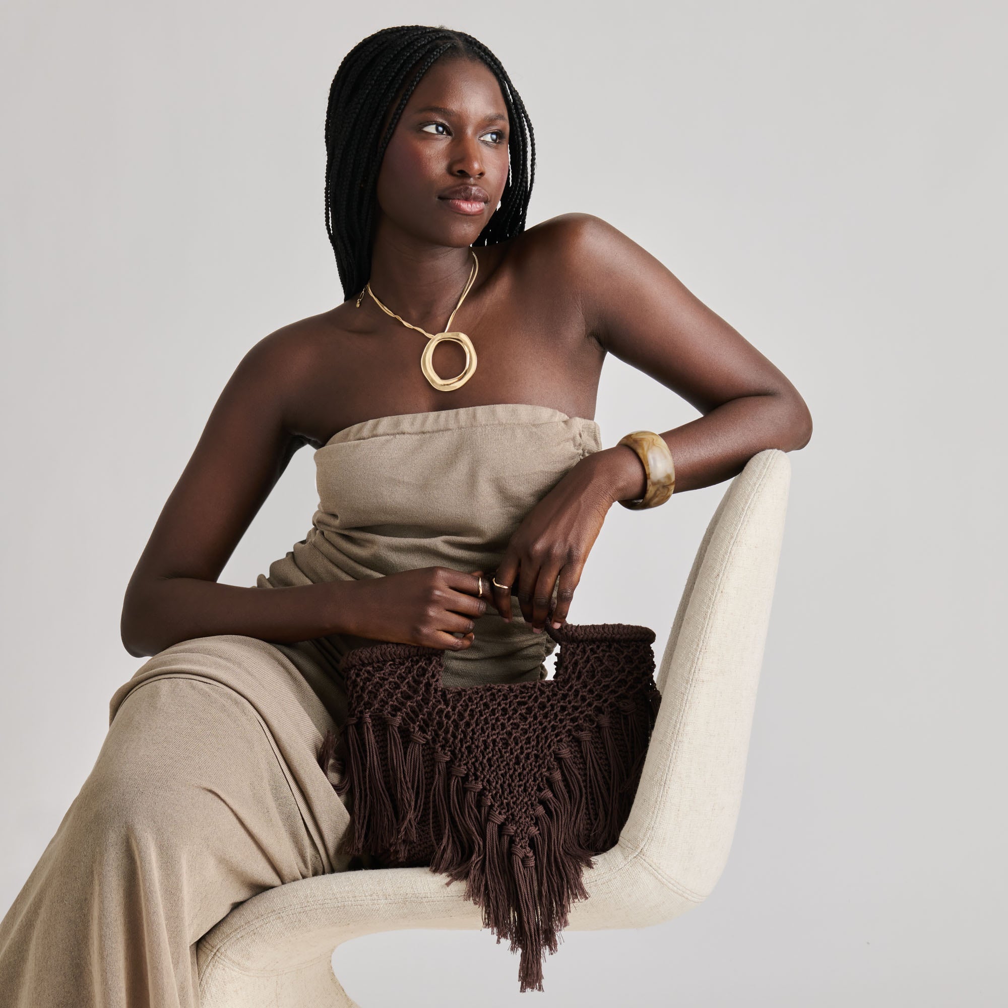 Birch Chocolate Crochet Handbag / Dolce Vita