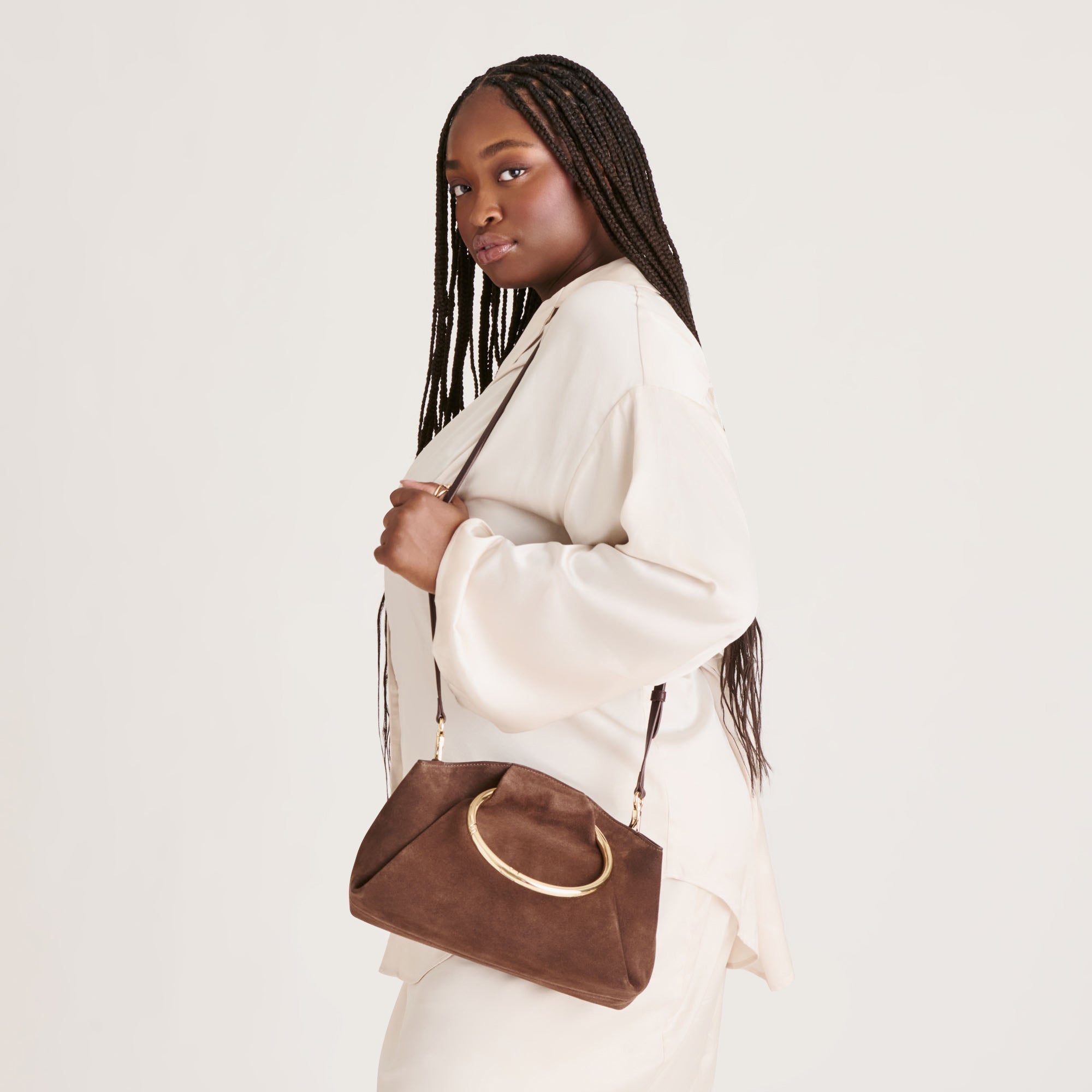 Channing Espresso Suede Handbag / Dolce Vita