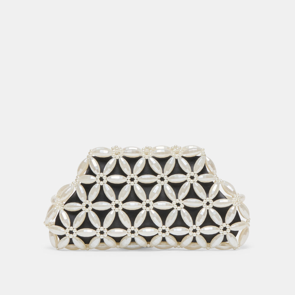Marlow Black Satin Pearl Clutch / Dolce Vita