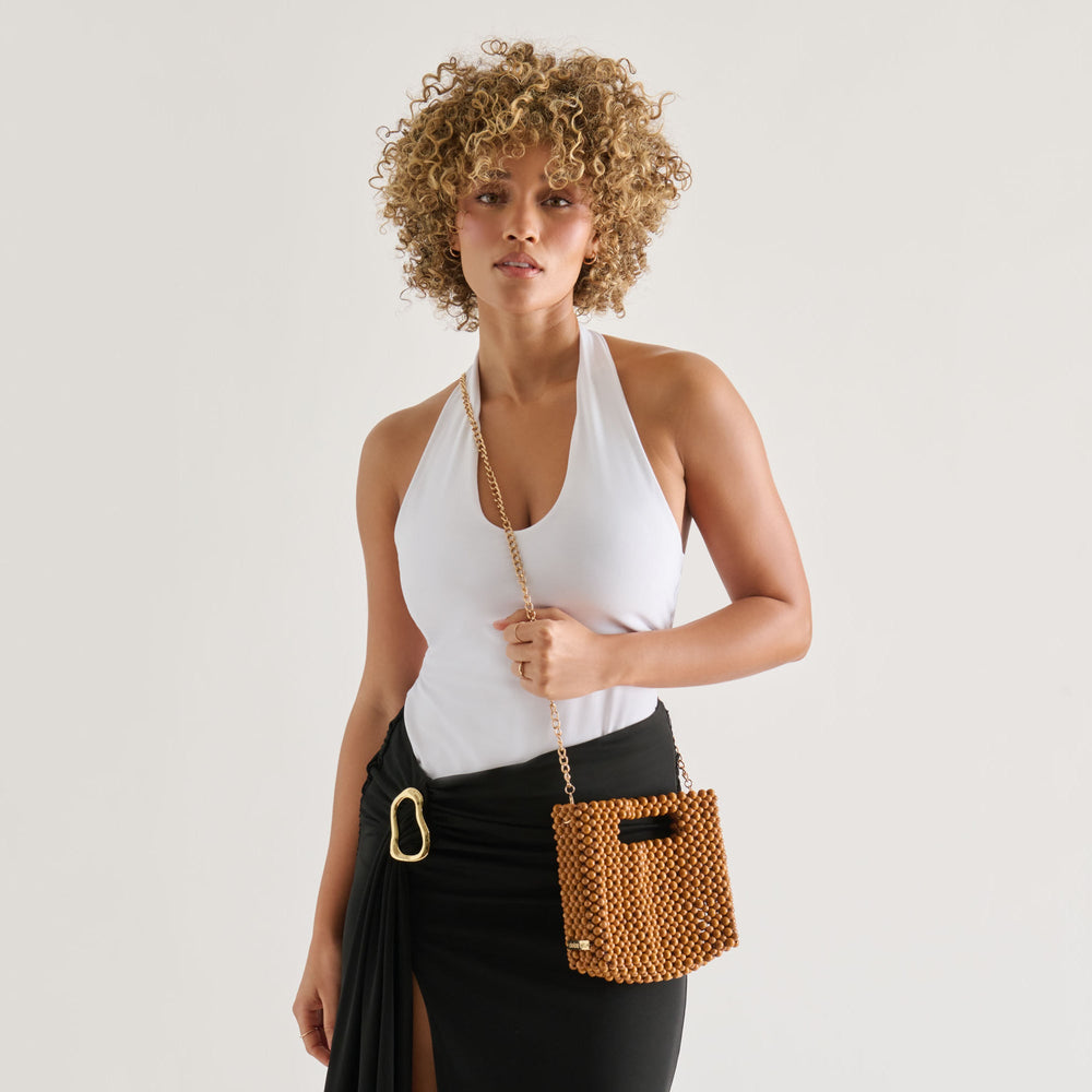 LINZY Natural Wood Top-Handle Handbag with Crossbody Strap / Dolce Vita
