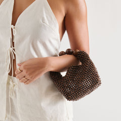 CLOVER Chocolate Wood Beaded Handbag / Dolce Vita