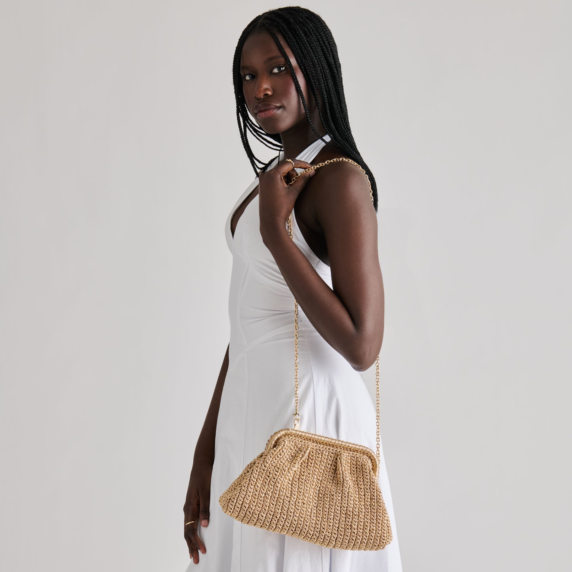 Ione Gold Crochet Clutch / Dolce Vita