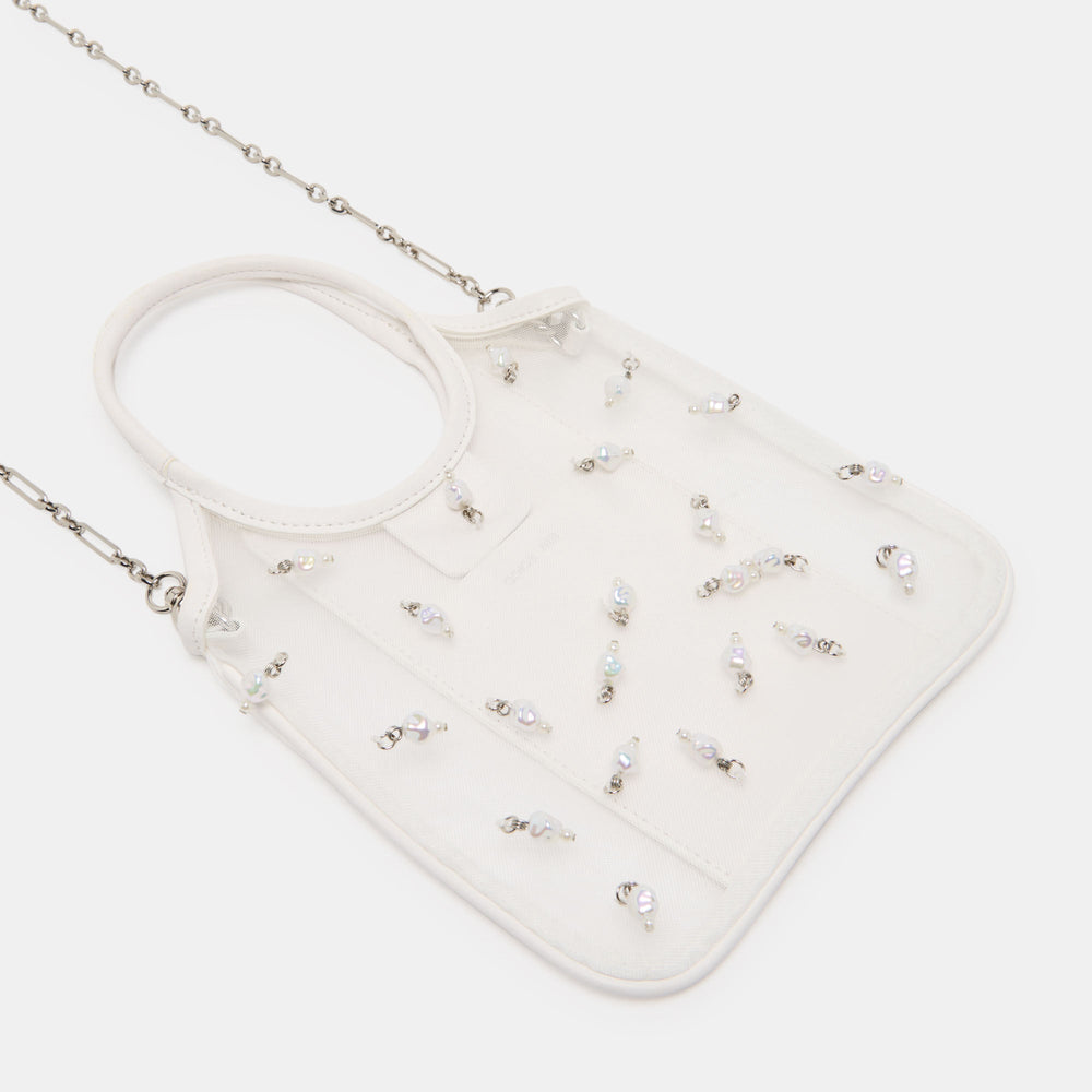 SYLVENE PEARL White Mesh Removable Crossbody Handbag / Dolce Vita