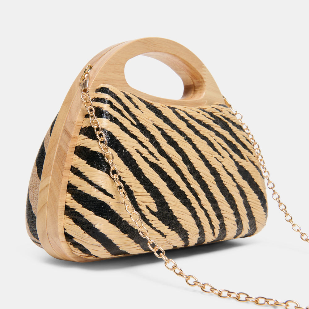 Maelie Black Natural Zebra Raffia Handbag / Dolce Vita