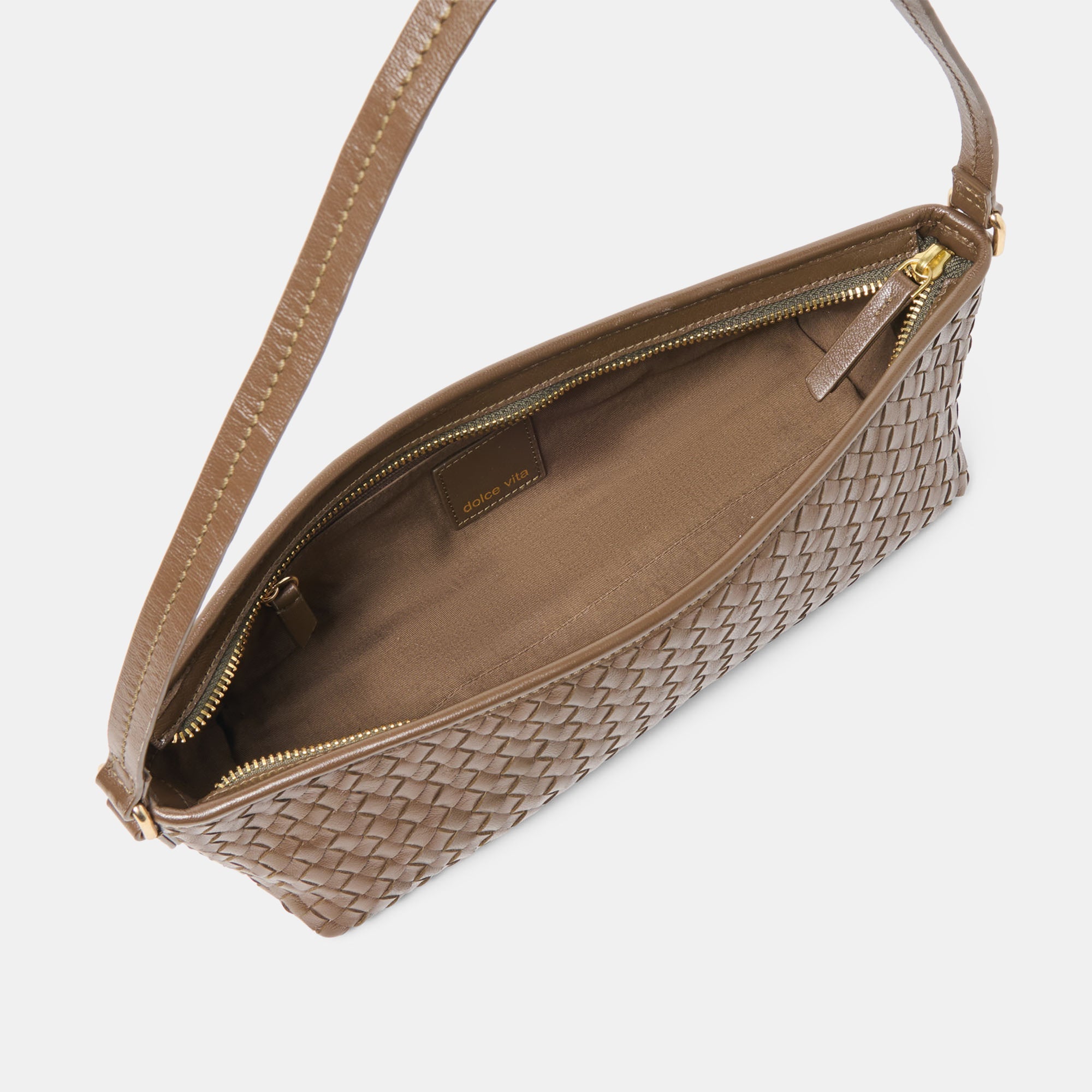Savaii Brown Woven Leather Shoulder Bag / Dolce Vita