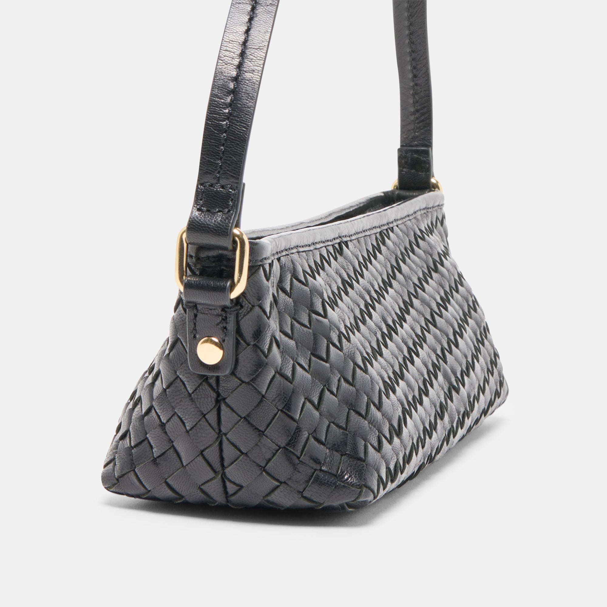 Savaii Black Woven Leather Shoulder Bag / Dolce Vita