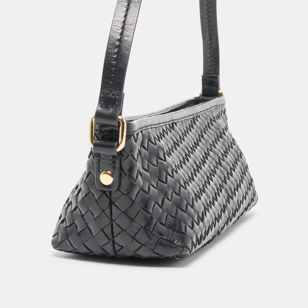 Savaii Black Woven Leather Shoulder Bag / Dolce Vita