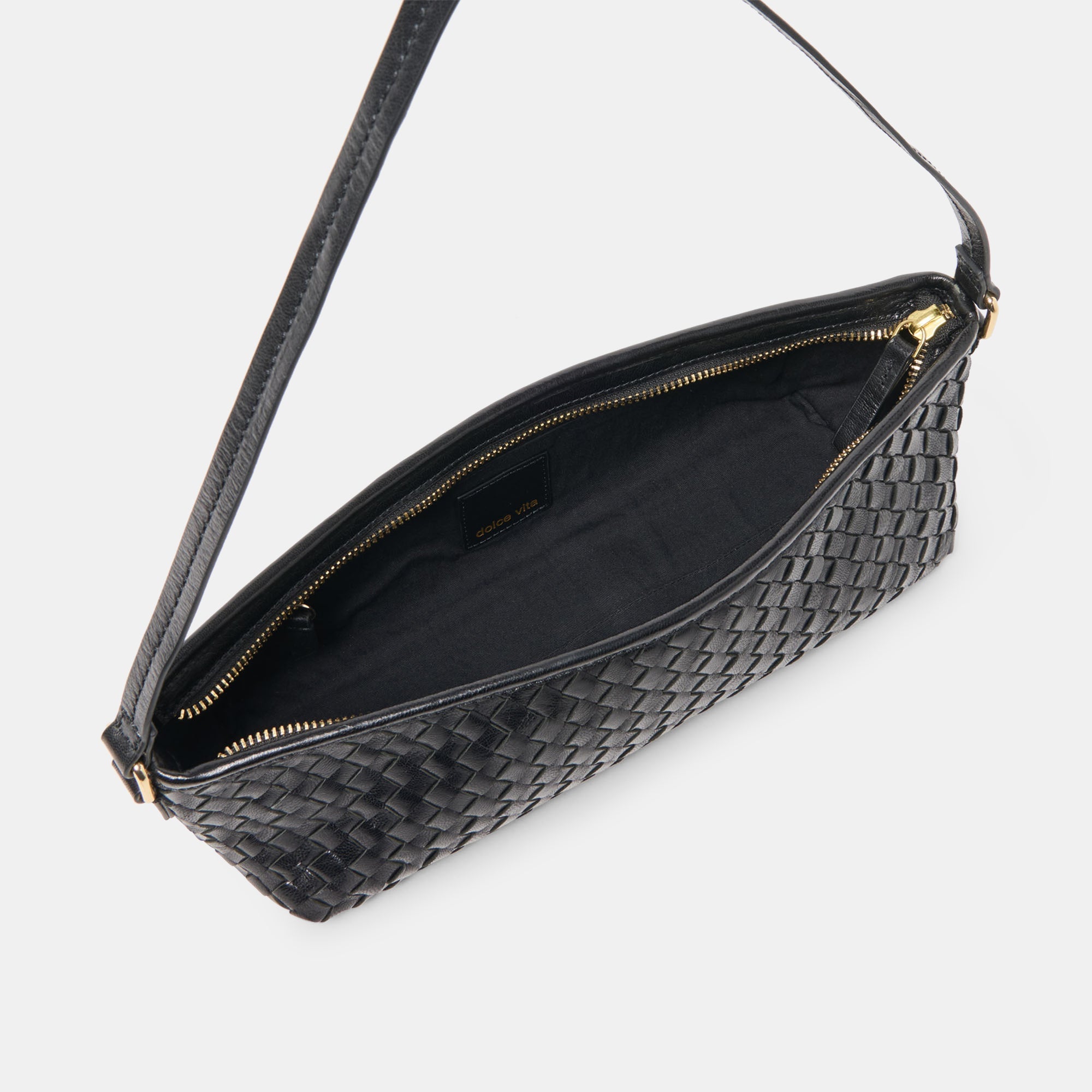 Savaii Black Woven Leather Shoulder Bag / Dolce Vita