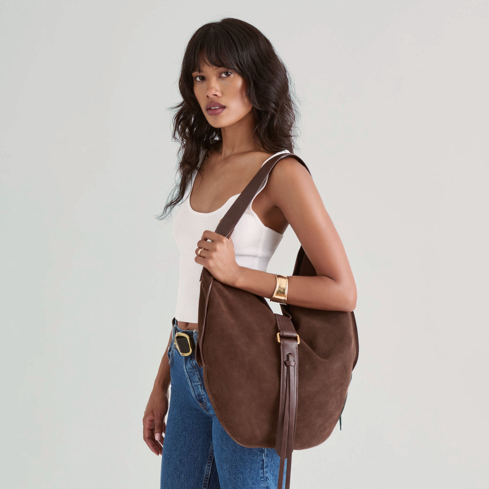 Oakley Chocolate Suede Tote / Dolce Vita