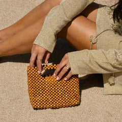 LINZY Natural Wood Top-Handle Handbag with Crossbody Strap / Dolce Vita