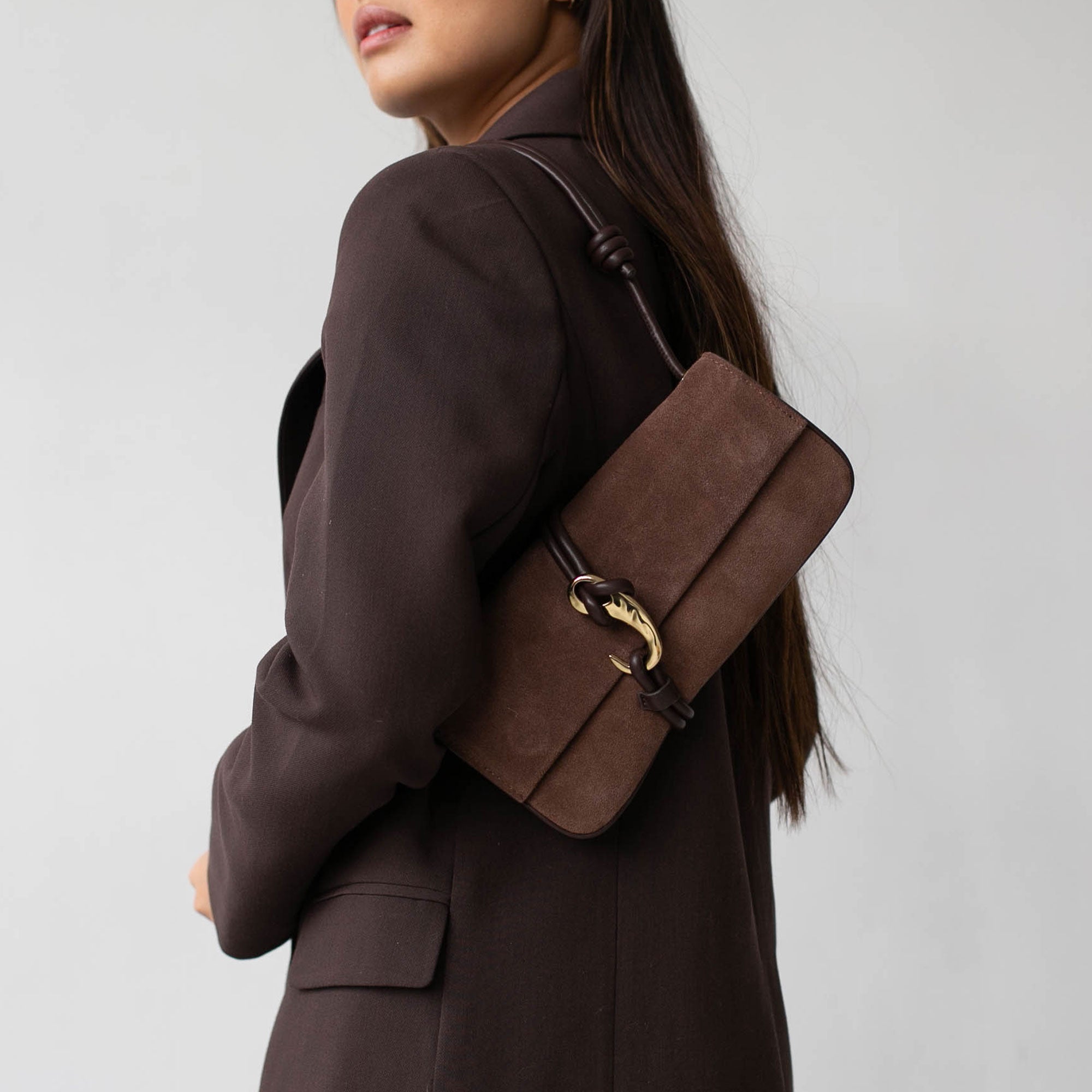 Alice Chocolate Suede Shoulder Bag / Dolce Vita