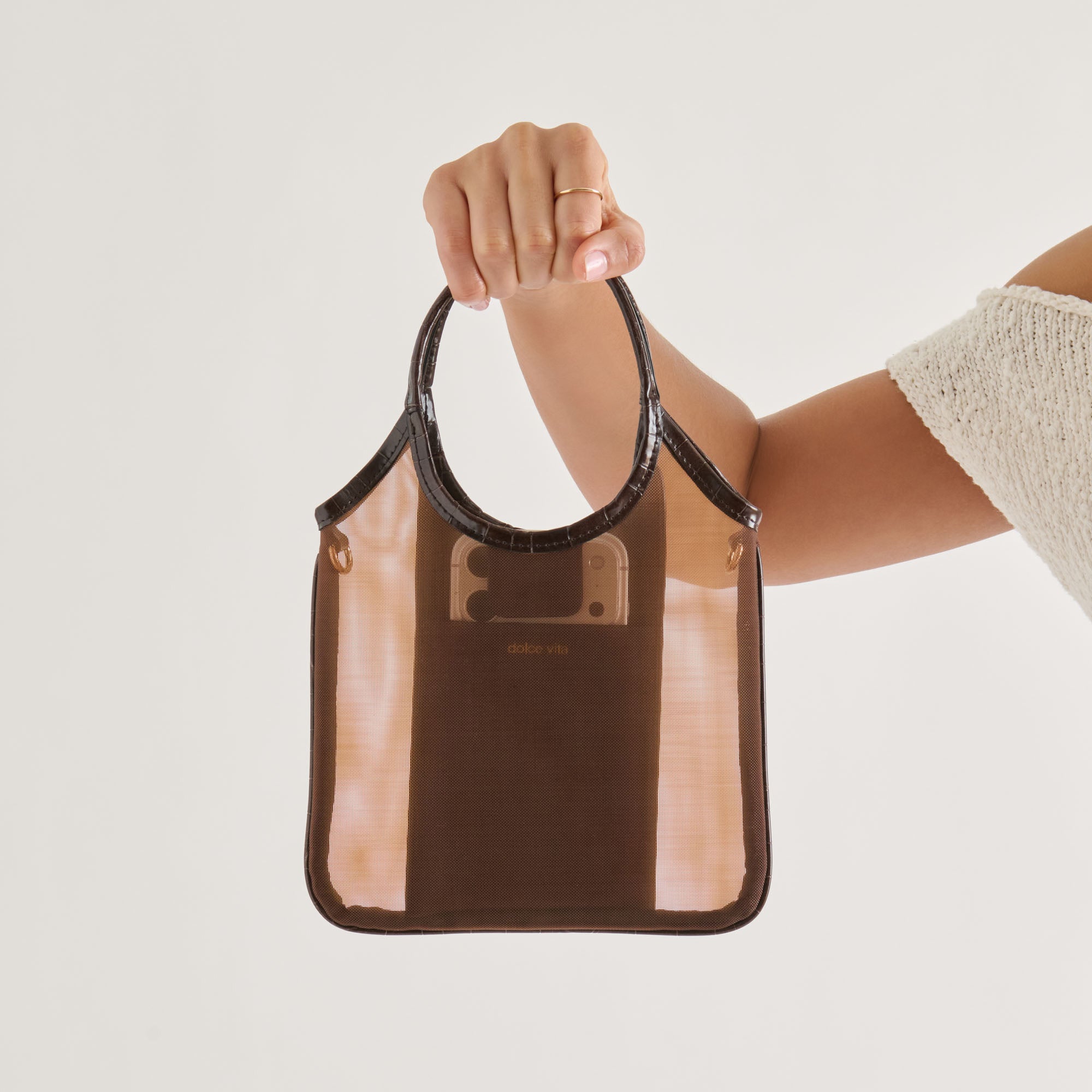 SYLVENE Chocolate Mesh Removable Crossbody Handbag / Dolce Vita
