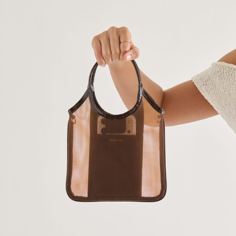 SYLVENE Chocolate Mesh Removable Crossbody Handbag / Dolce Vita