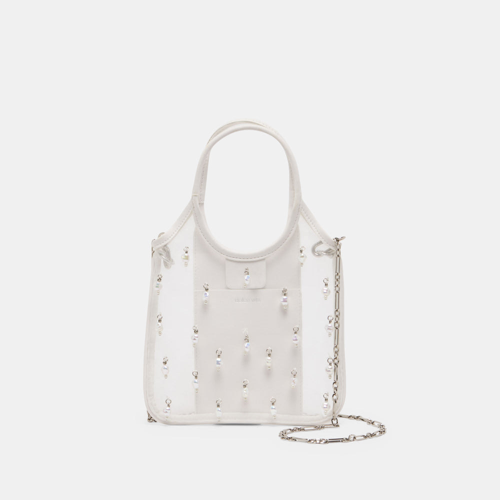 SYLVENE PEARL White Mesh Removable Crossbody Handbag / Dolce Vita