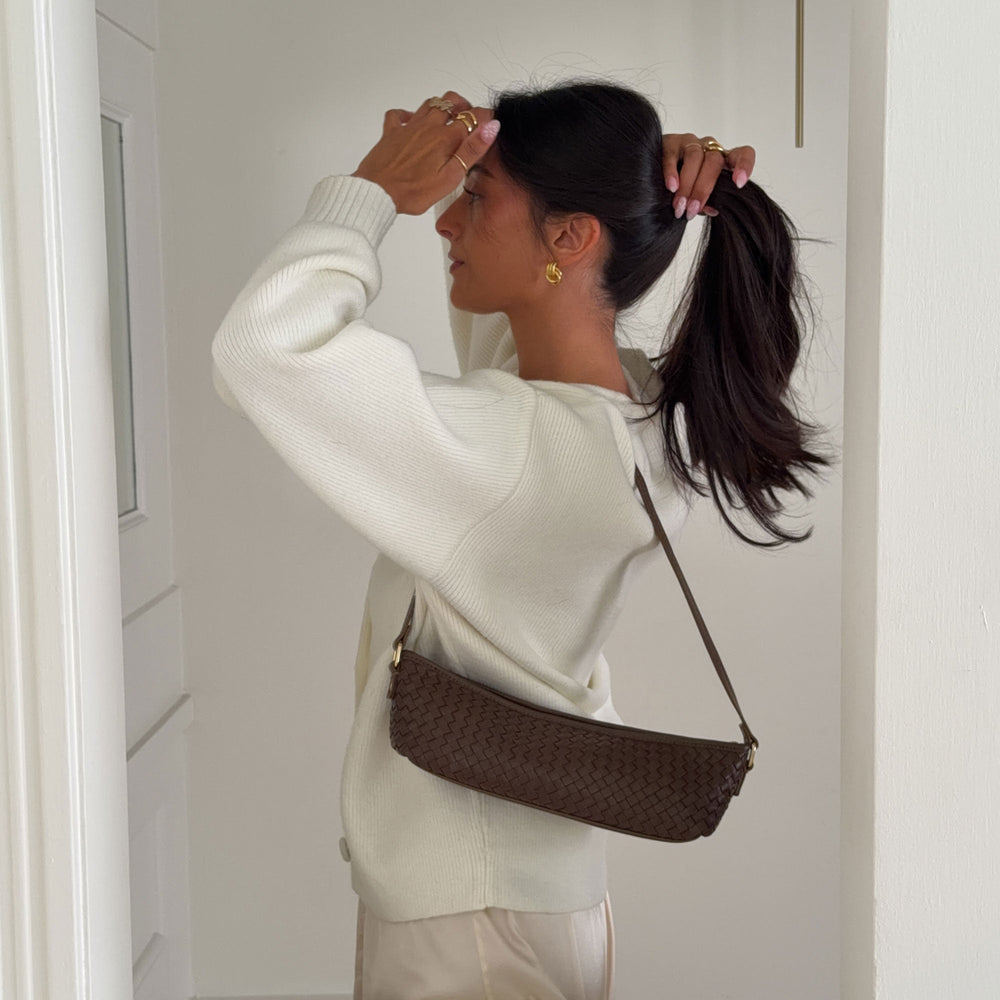 Savaii Brown Woven Leather Shoulder Bag / Dolce Vita