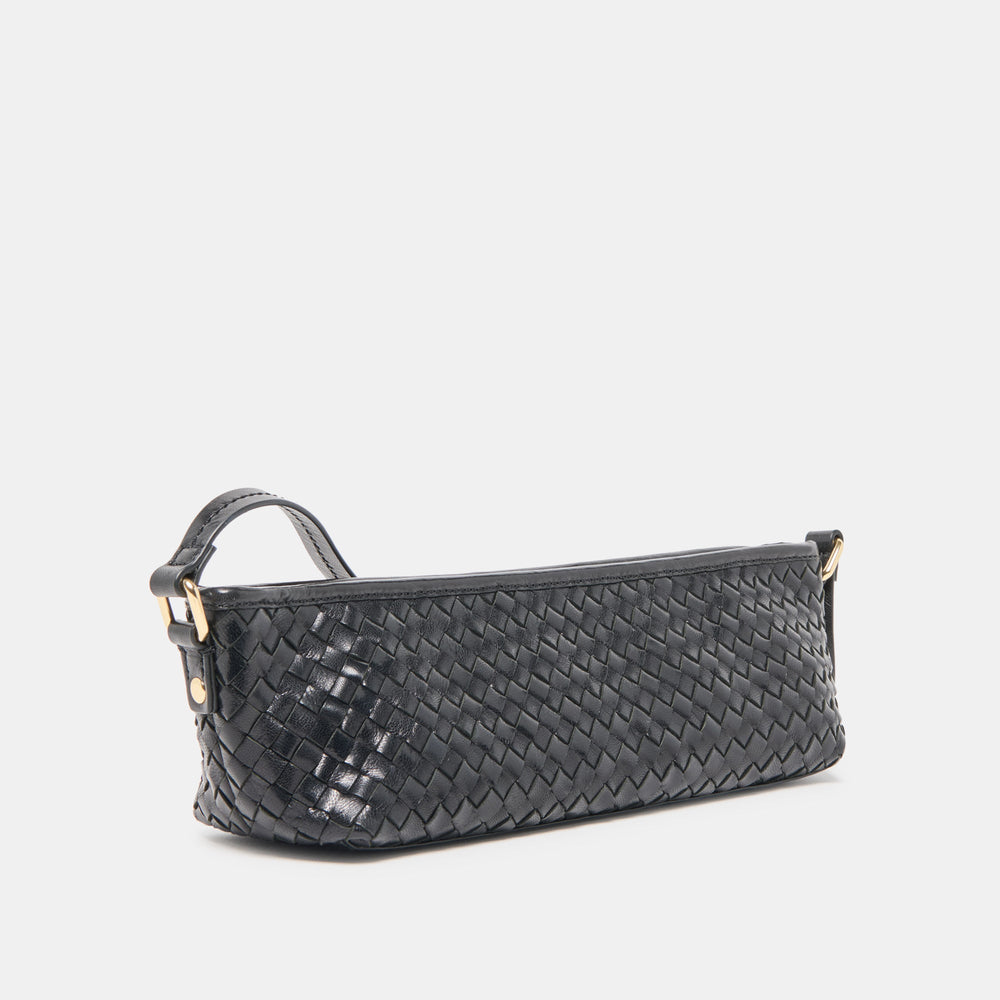 Savaii Black Woven Leather Shoulder Bag / Dolce Vita