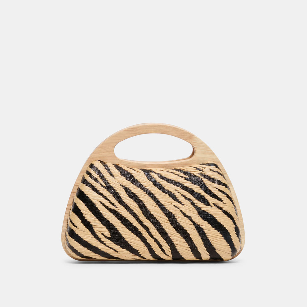 Maelie Black Natural Zebra Raffia Handbag / Dolce Vita
