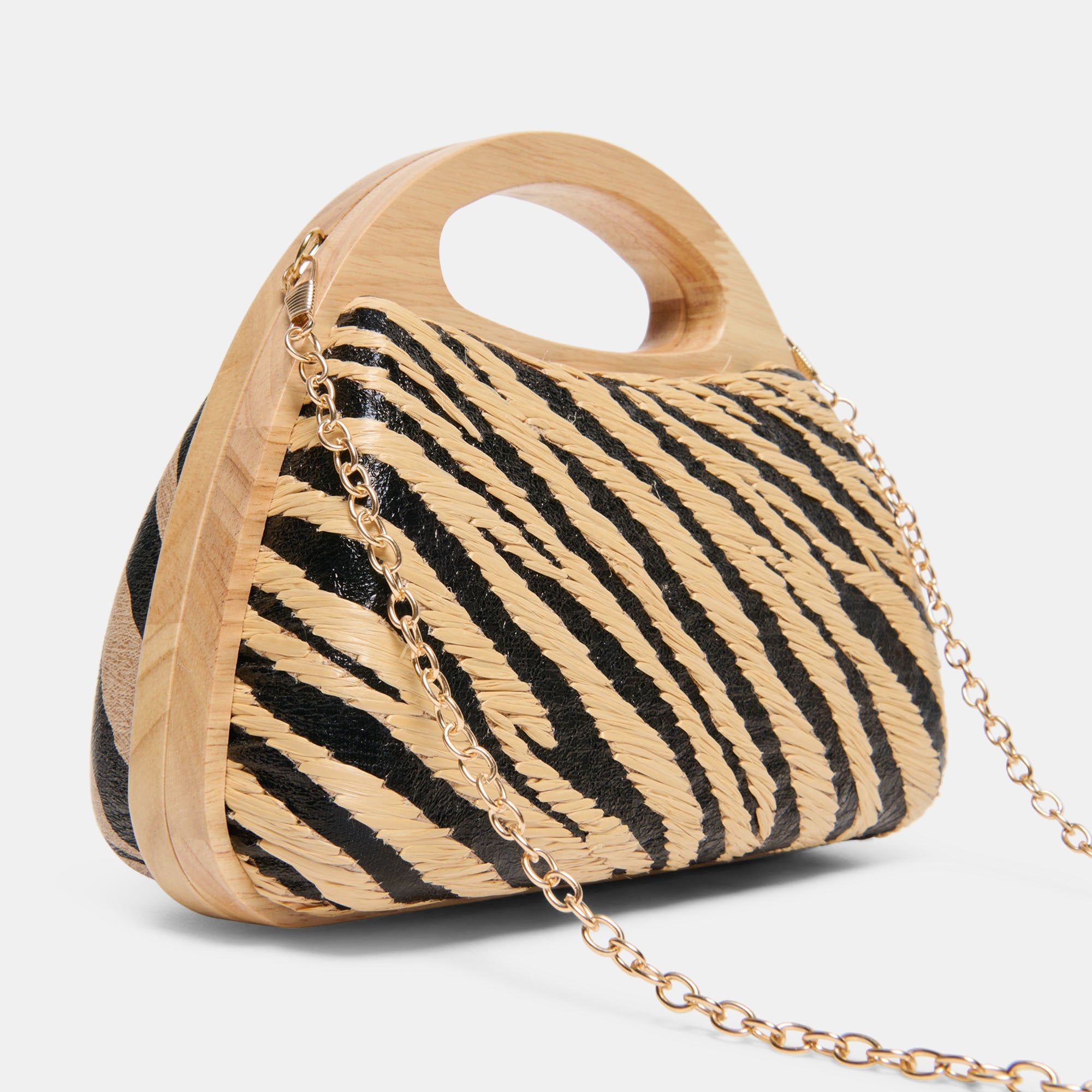 Maelie Black Natural Zebra Raffia Handbag / Dolce Vita