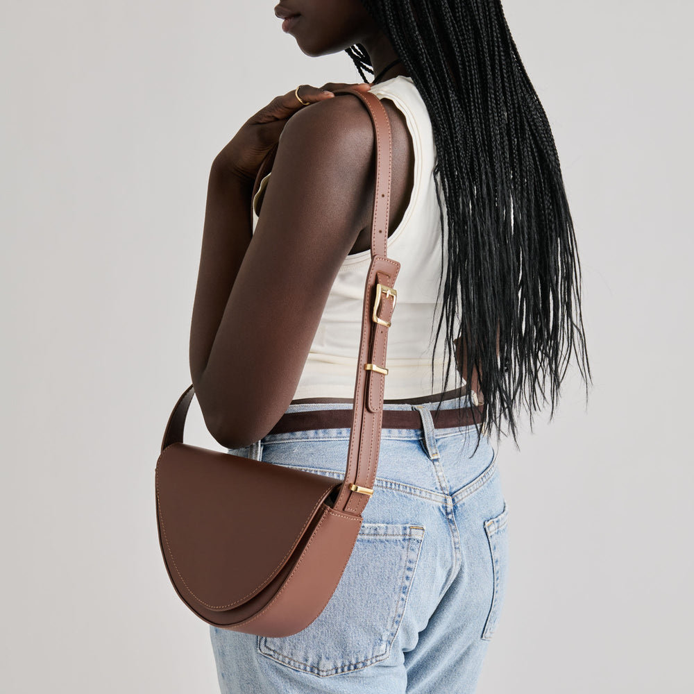 Sabine Brown Leather Shoulder Bag / Dolce Vita