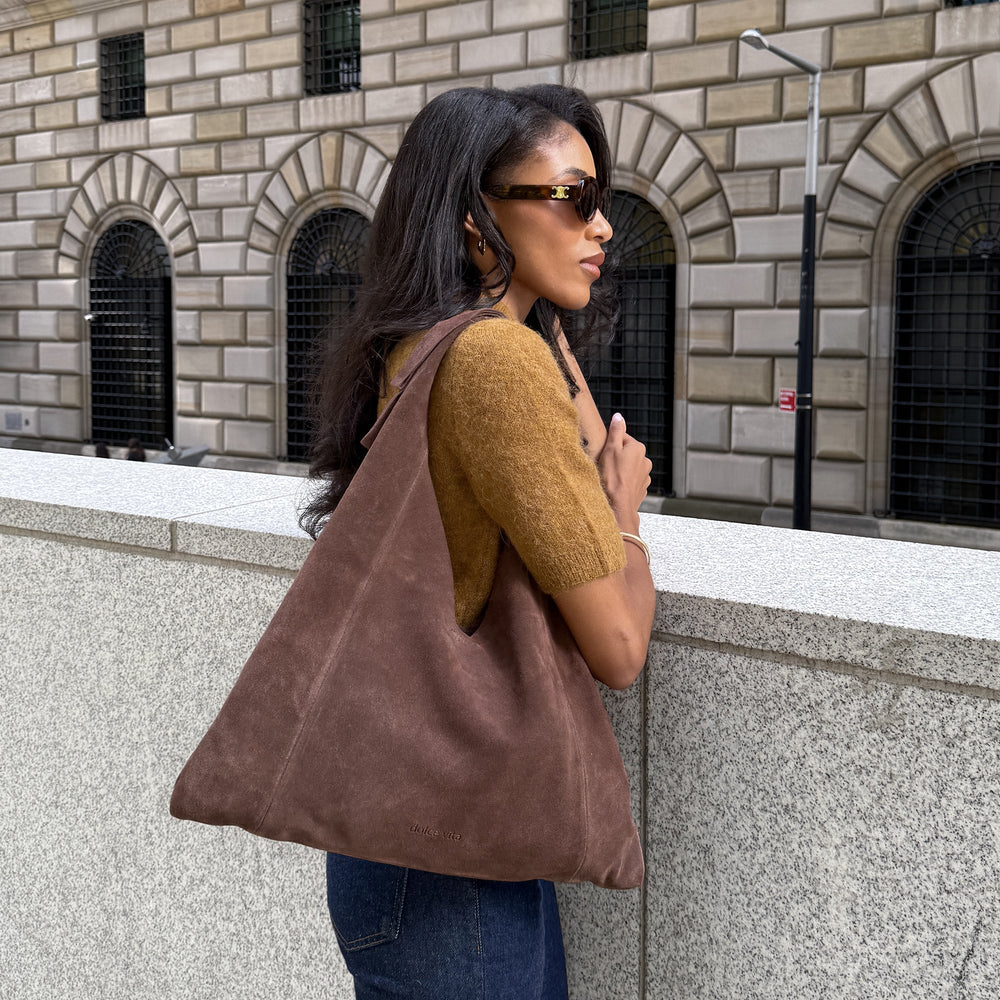 Marie Chocolate Suede Tote / Dolce Vita