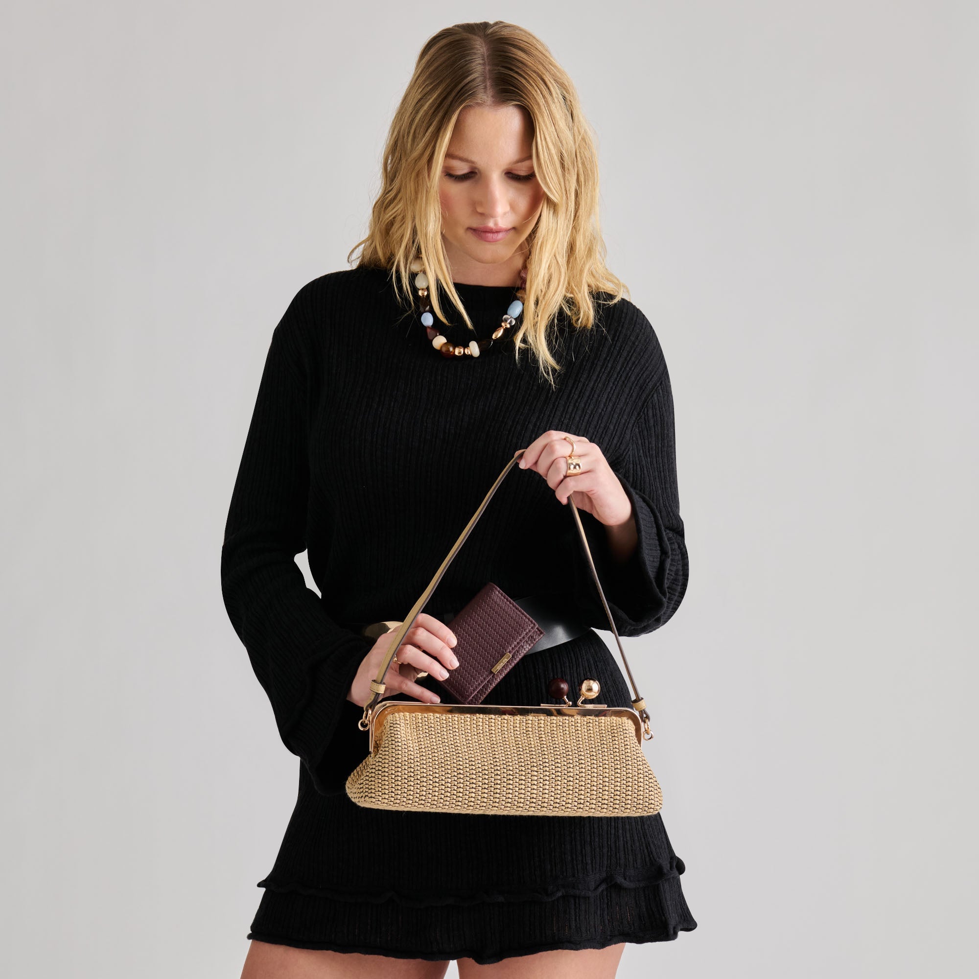 Ambriaa Natural Raffia Shoulder Bag / Dolce Vita