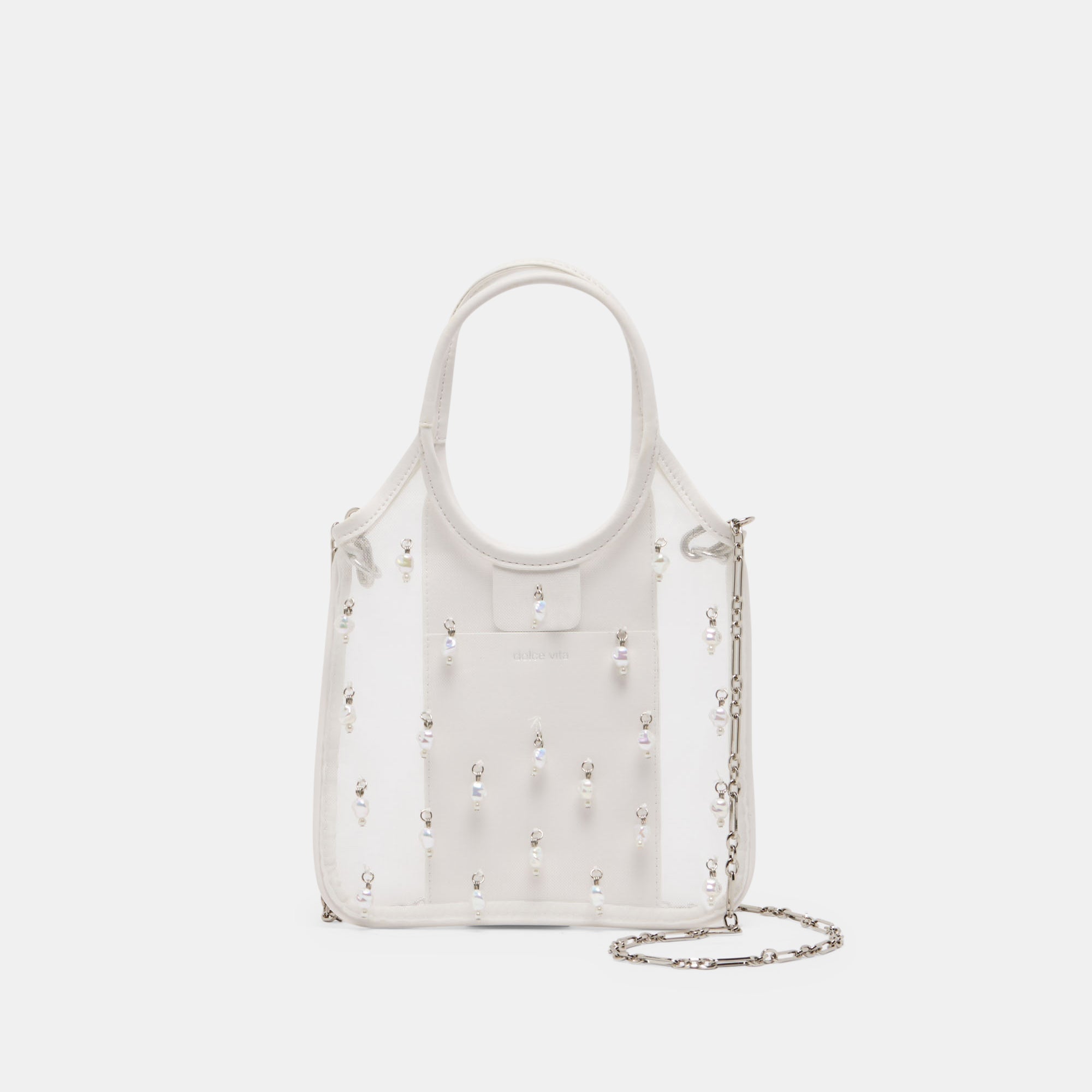 SYLVENE PEARL White Mesh Removable Crossbody Handbag / Dolce Vita
