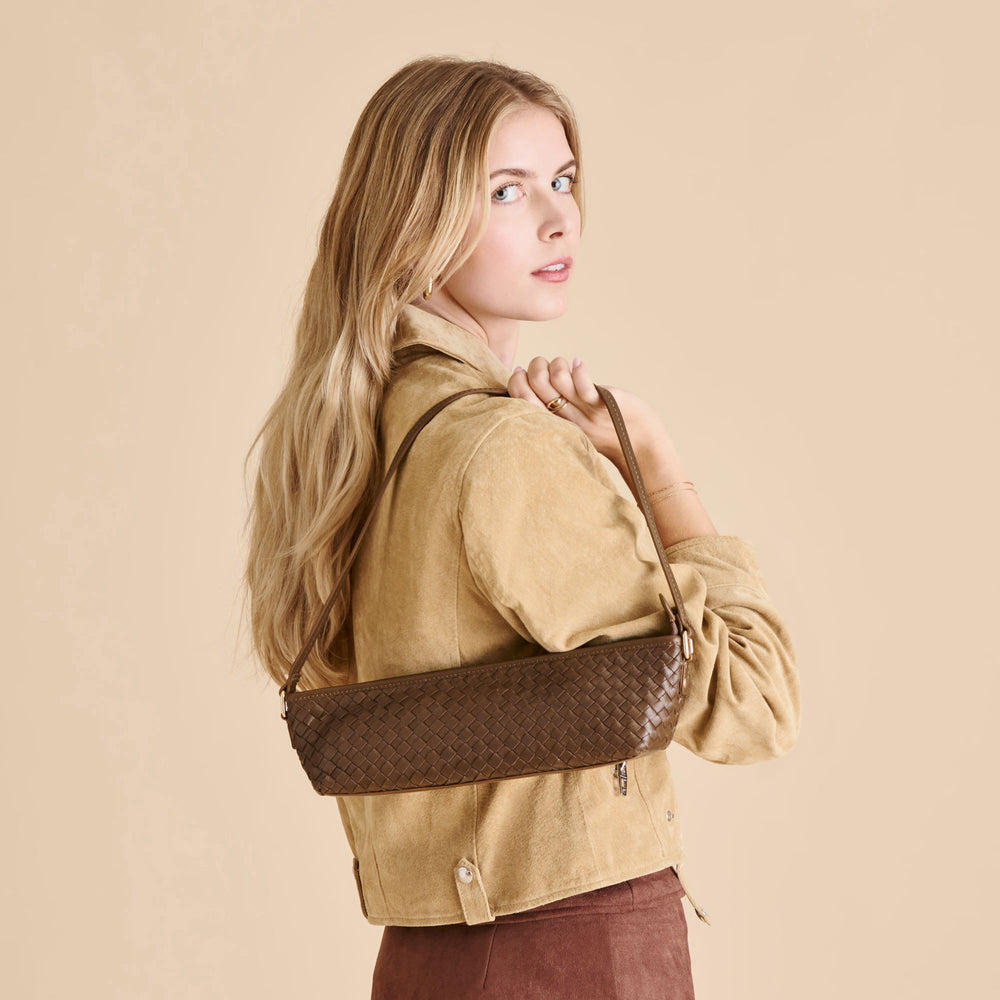Savaii Brown Woven Leather Shoulder Bag / Dolce Vita