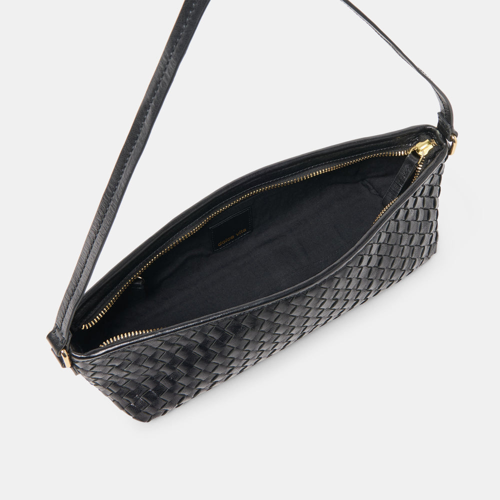Savaii Black Woven Leather Shoulder Bag / Dolce Vita