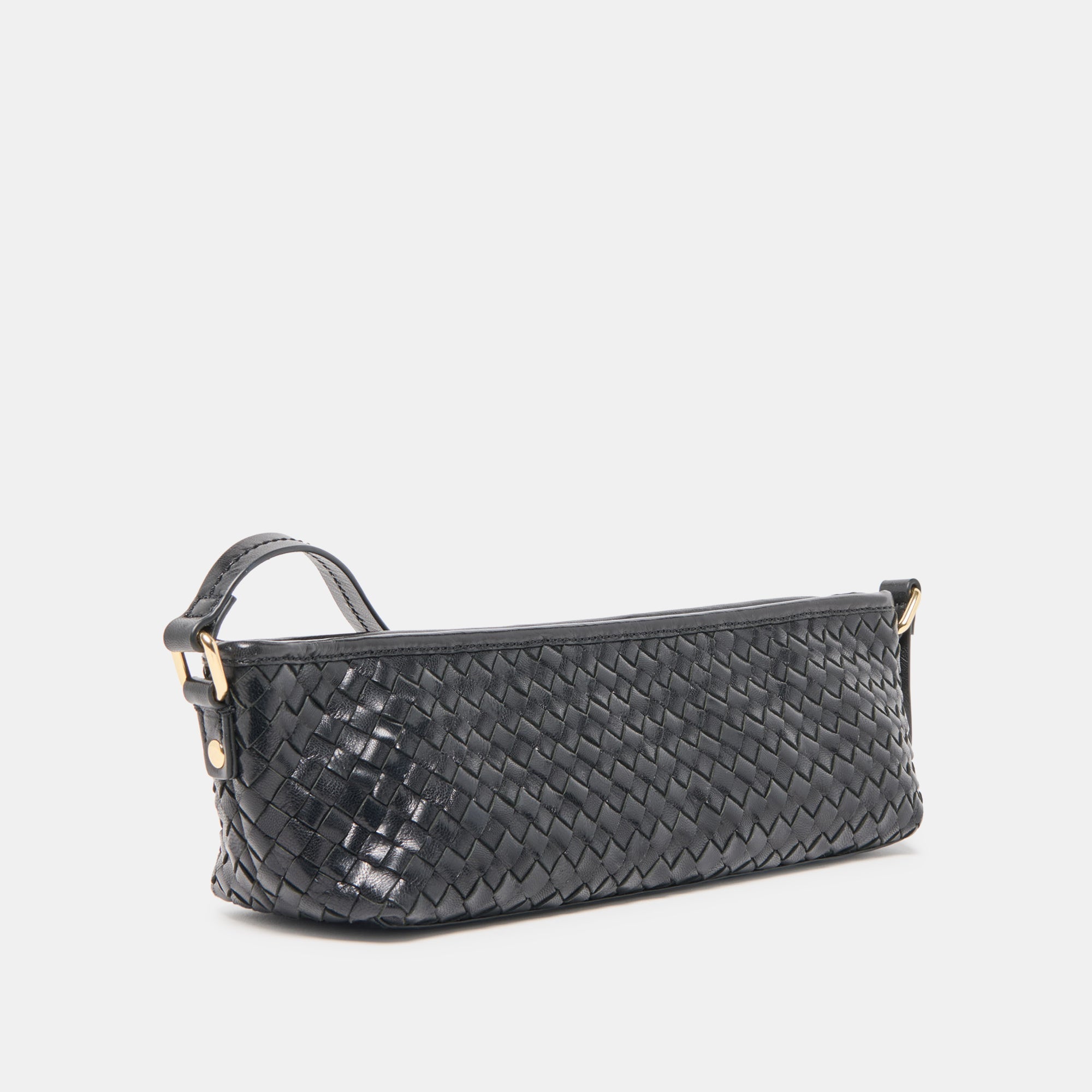 Savaii Black Woven Leather Shoulder Bag / Dolce Vita