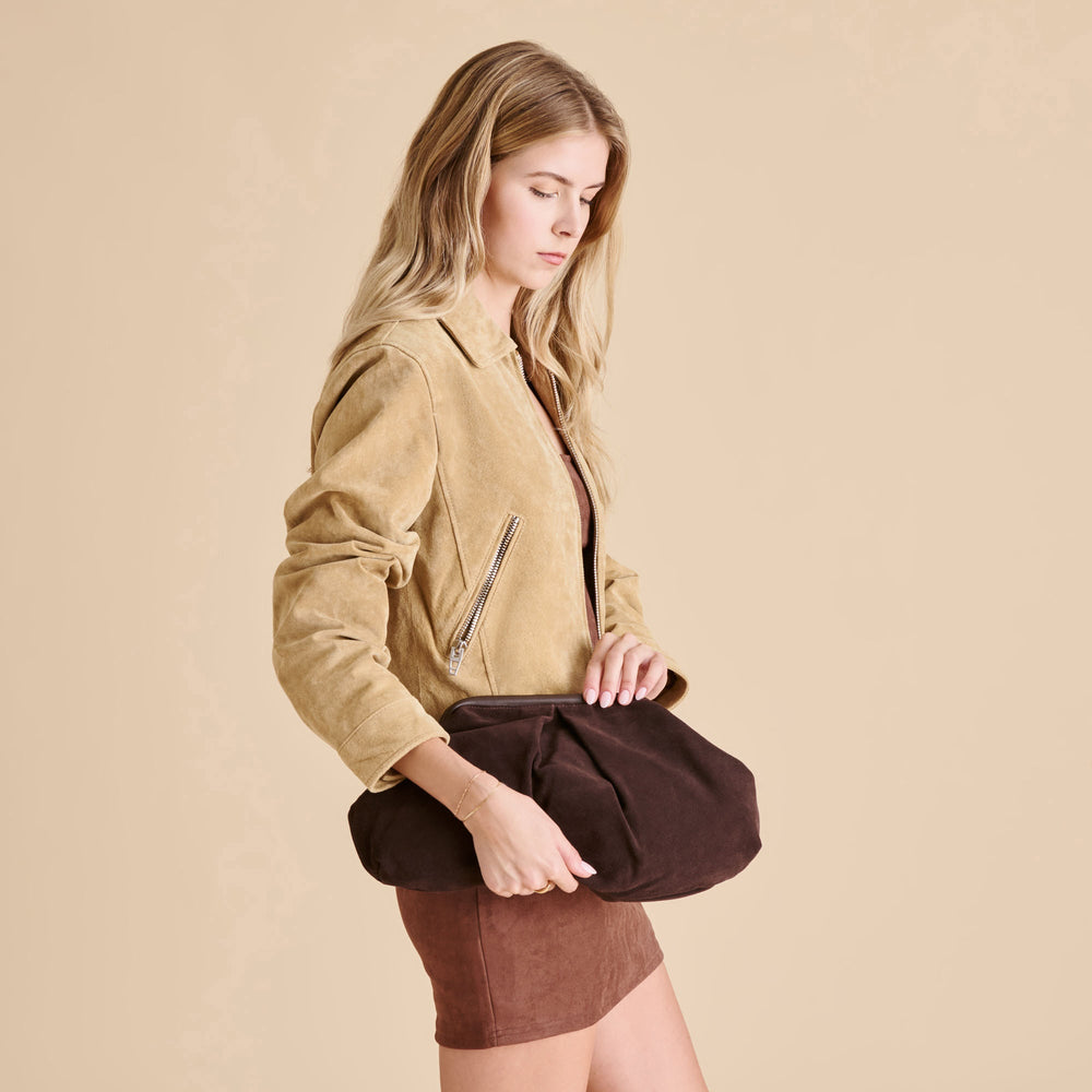 Sahara Espresso Suede Clutch / Dolce Vita