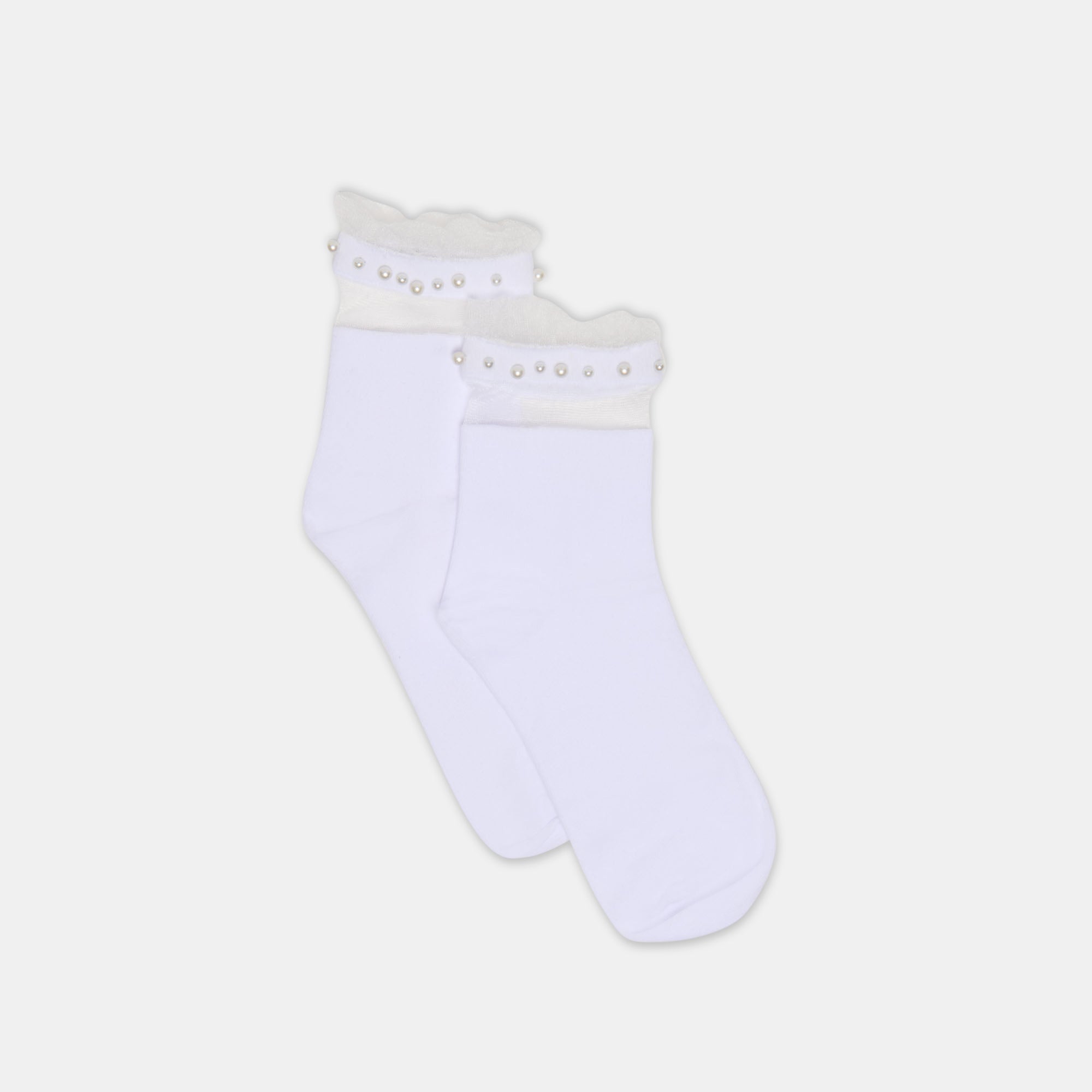 Sheer Ruffle White Pearl Anklet Socks / Dolce Vita