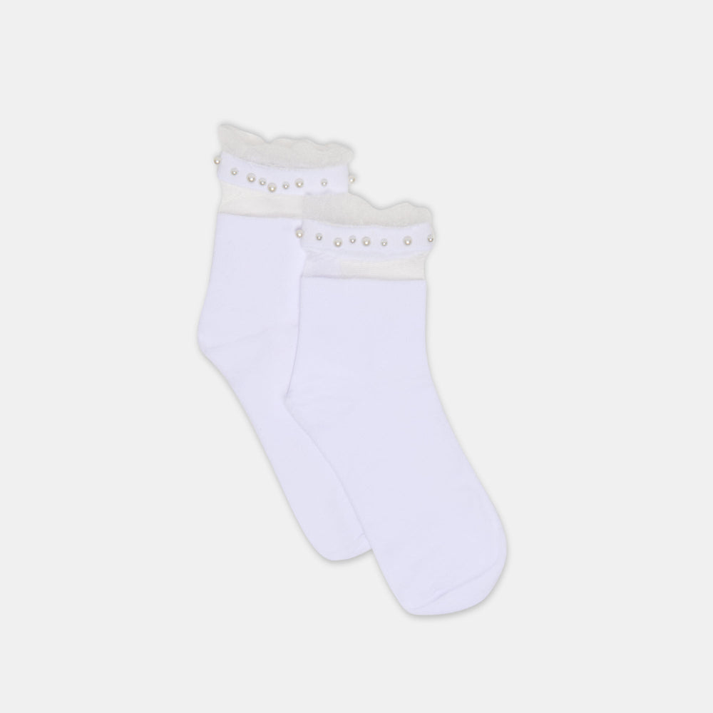 Sheer Ruffle White Pearl Anklet Socks / Dolce Vita
