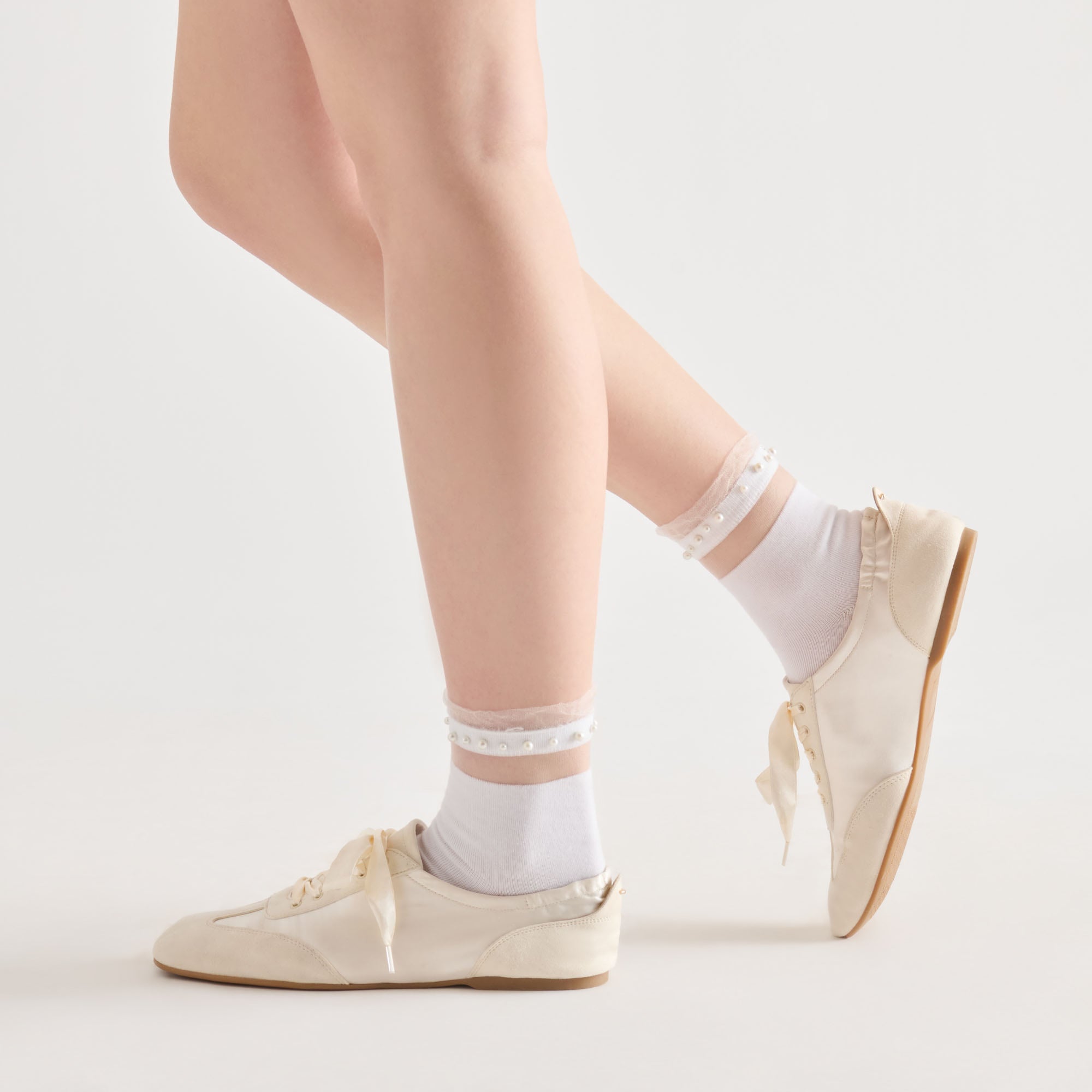Sheer Ruffle White Pearl Anklet Socks / Dolce Vita