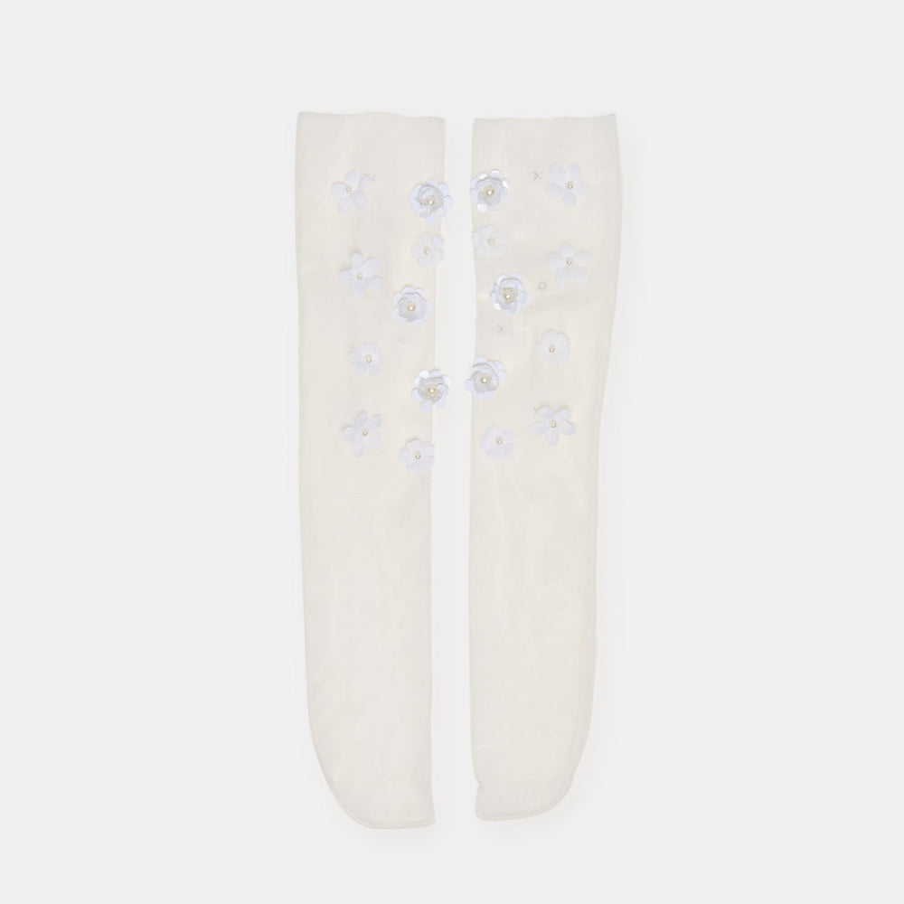 Floral Chiffon White Slouch Socks / Dolce Vita