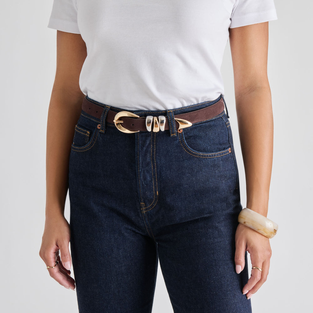 Mixed Metal Mahogany Buckle Belt / Dolce Vita