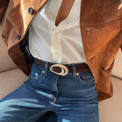 Organic Oval Mahogany Gold Buckle Belt / Dolce Vita