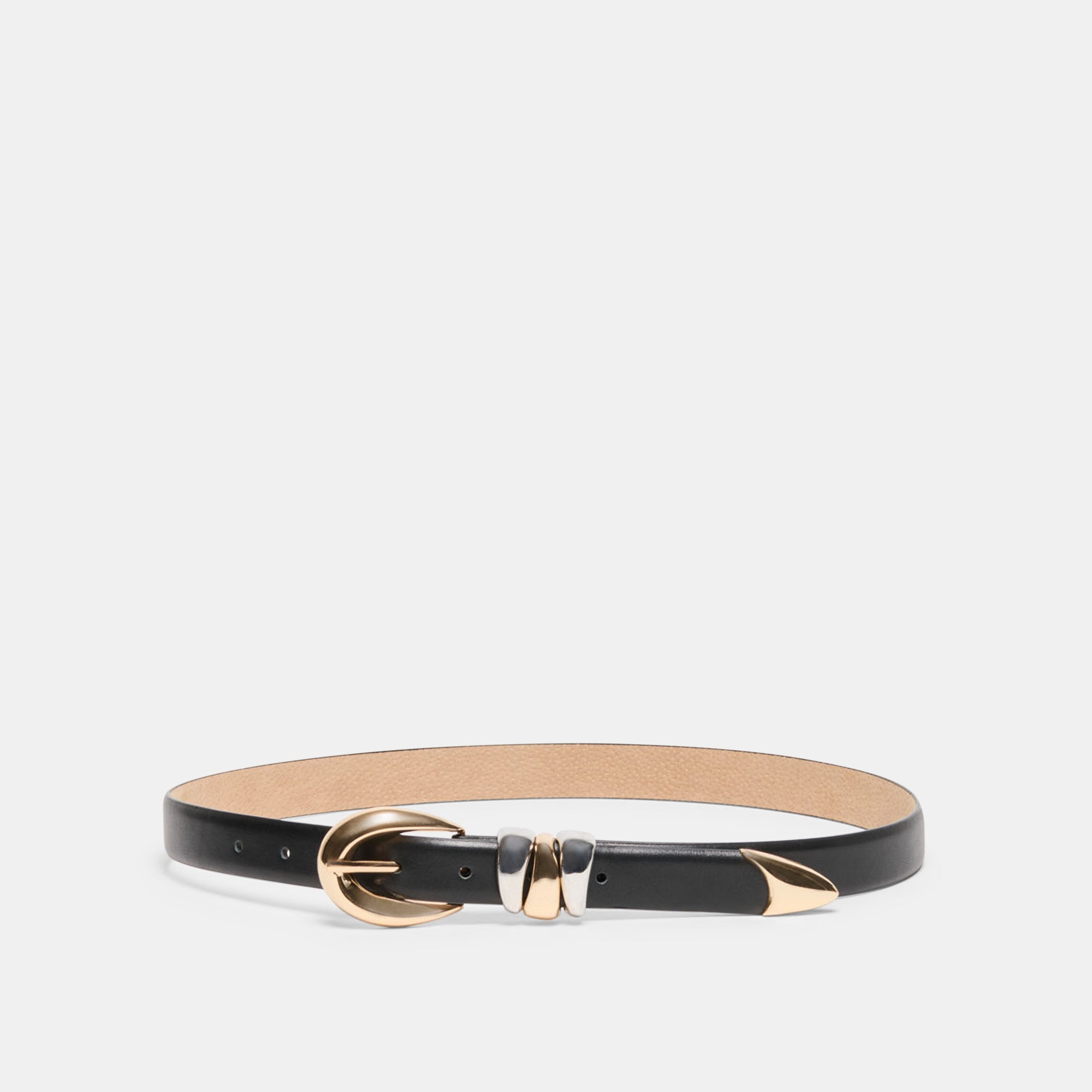Mixed Metal Black Buckle Belt / Dolce Vita