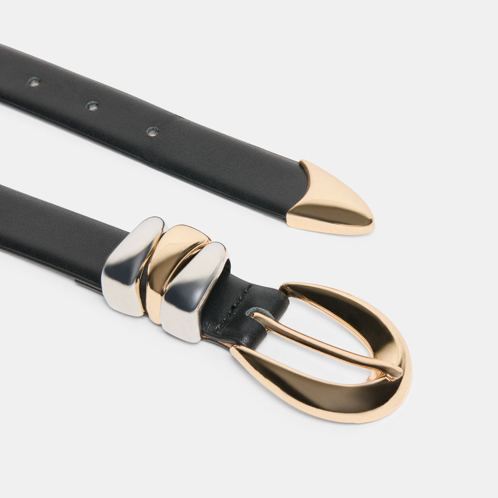 Mixed Metal Black Buckle Belt / Dolce Vita