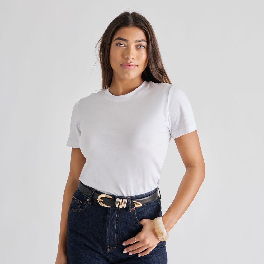 Mixed Metal Black Buckle Belt / Dolce Vita