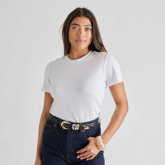 Mixed Metal Black Buckle Belt / Dolce Vita